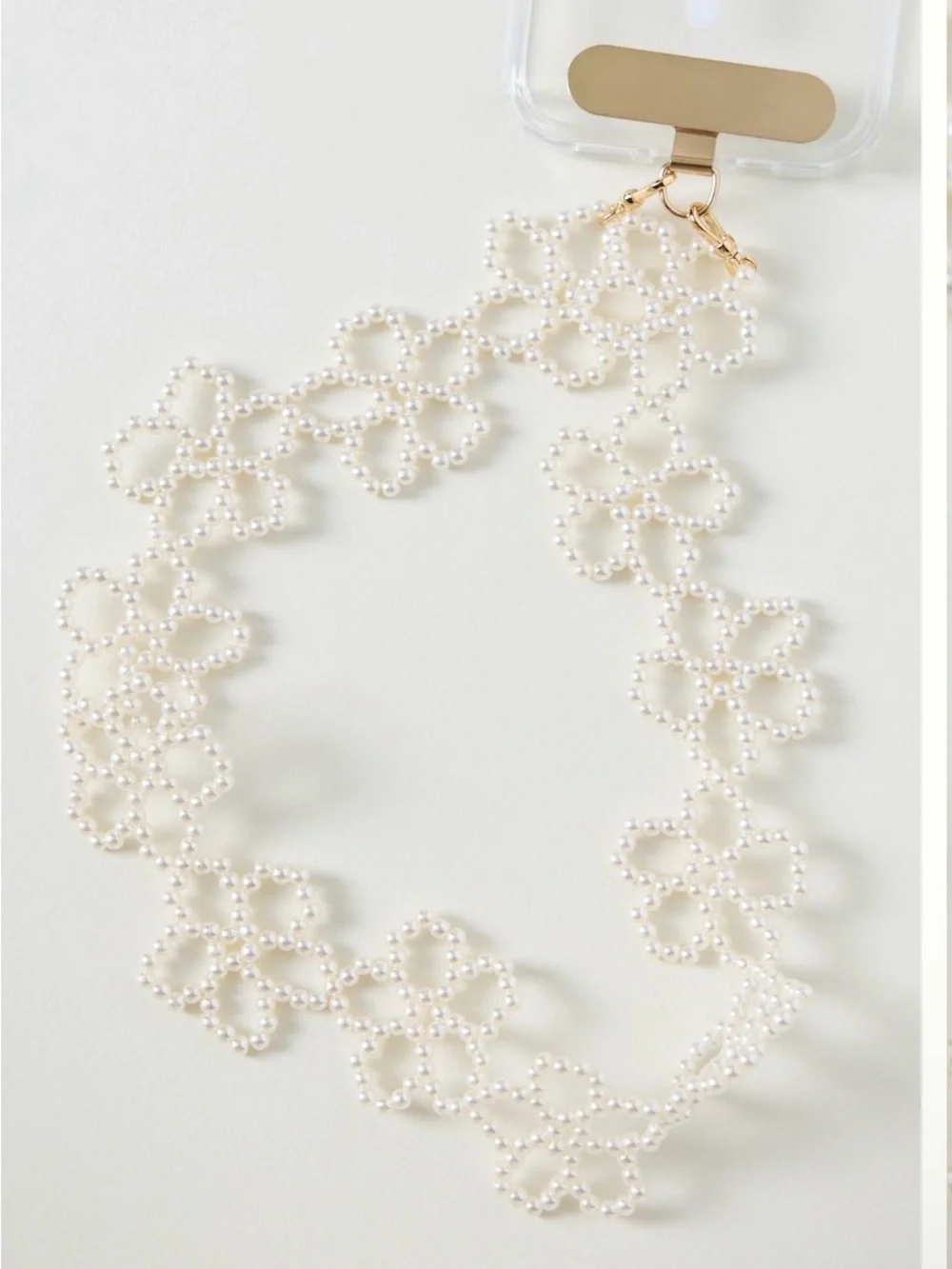 Anthropologie Pearl Daisy Phone Charm - Ivory & Gold
